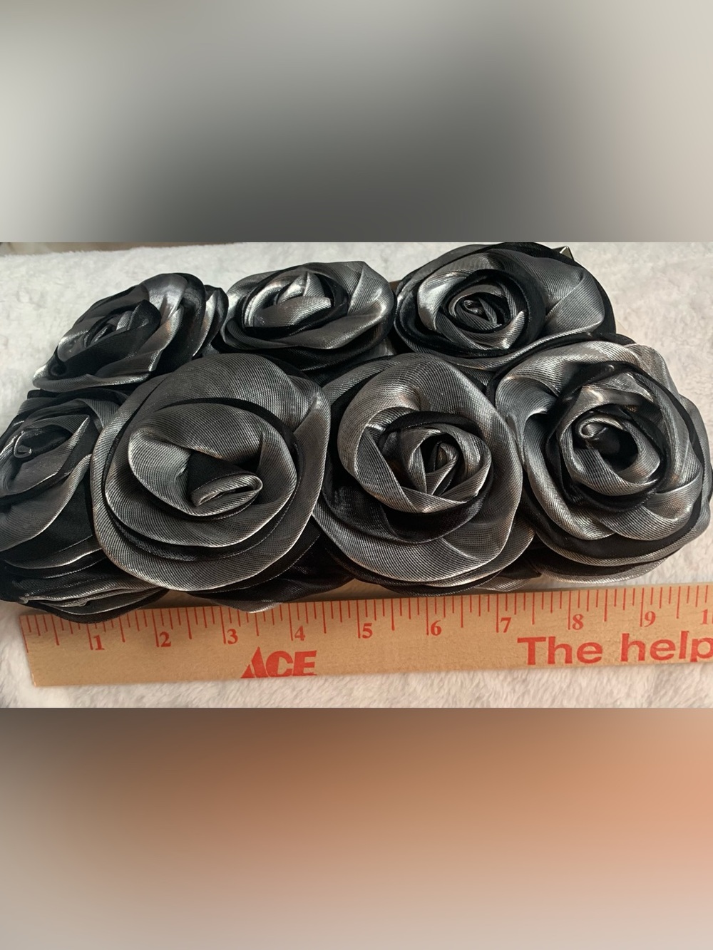 Elegant Black and Silver Rose Applique Belt / Sash crossbody